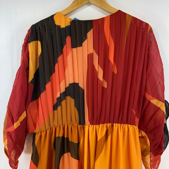 Farm Rio Short Sleeve Wrap Front Maxi Dress Orange Brown Womens Large Petite - Picture 11 of 16